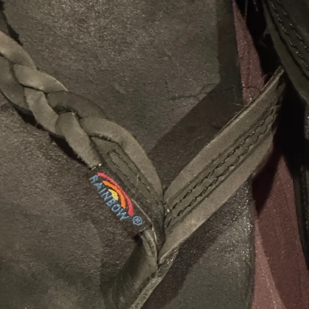 Rainbow Black Braided Leather Flip Flops - Picture 2 of 5